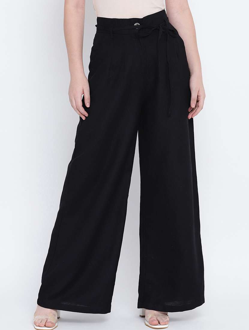 solid black flat front trouser