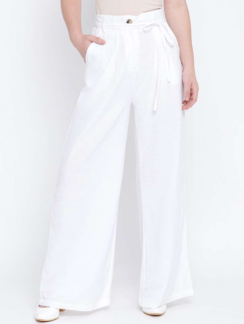 solid white flat front trouser