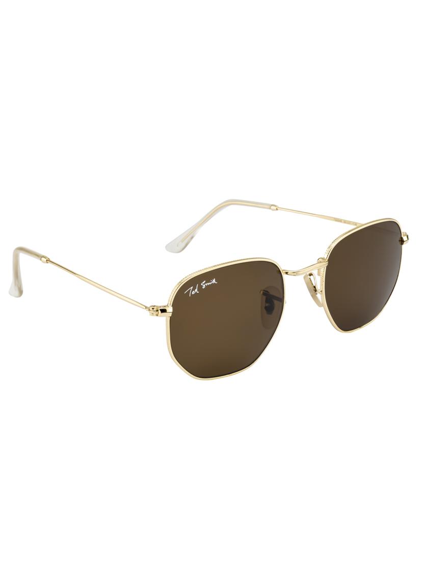 hexon by ted smith in gold frame with hexagonal brown lens sunglass - 17925475 - Standard Image - 2
