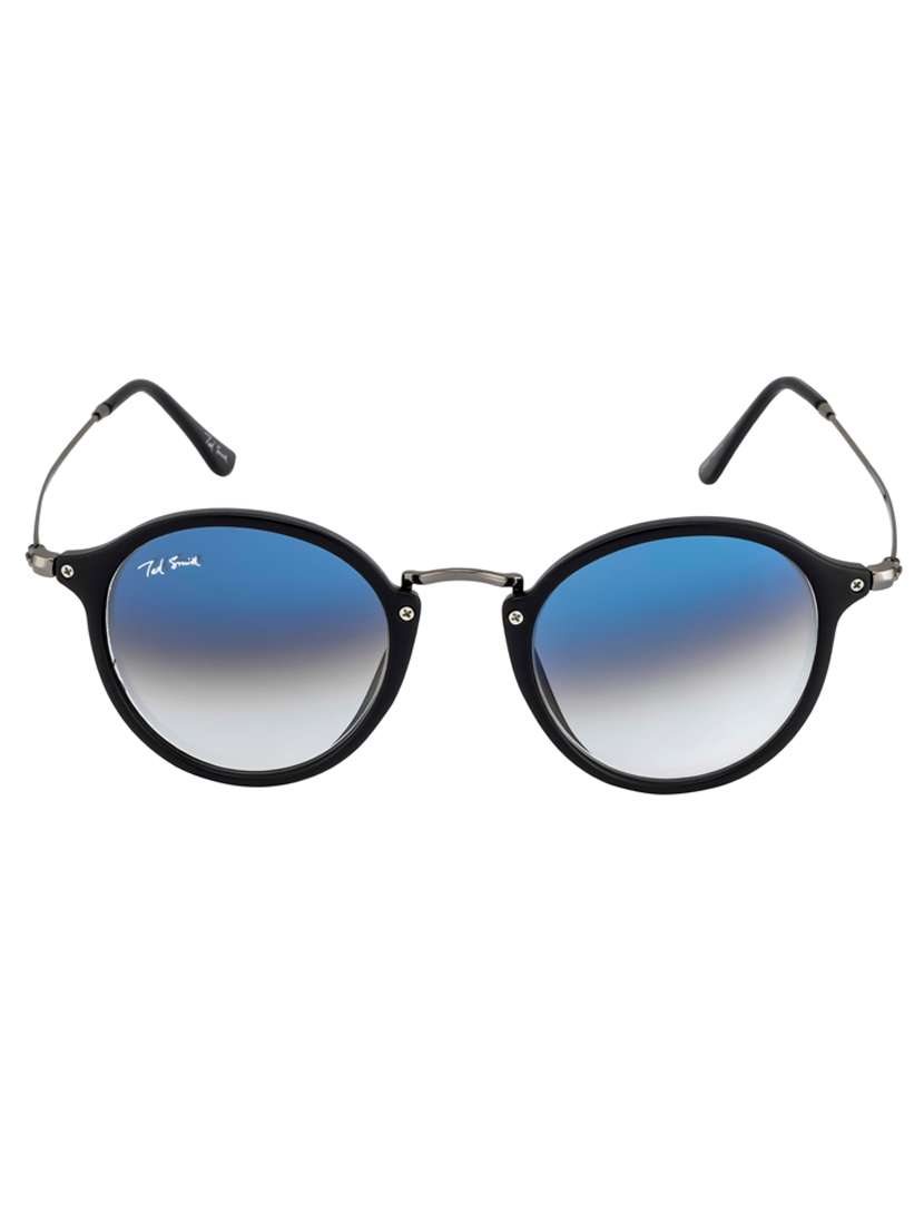 moon-x by ted smith in black frame with round blue graded lens sunglass