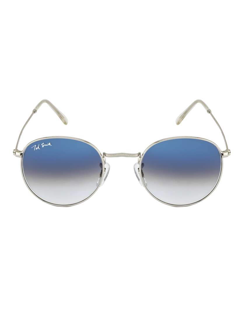 moon by ted smith in silver frame with round blue graded lens sunglass