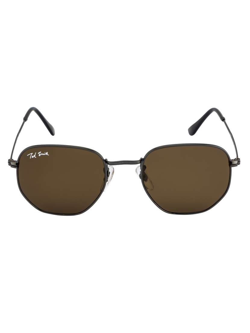 hexon by ted smith in gunmetal frame with hexagonal brown lens sunglass - 17925494 - Zoom Image - 0