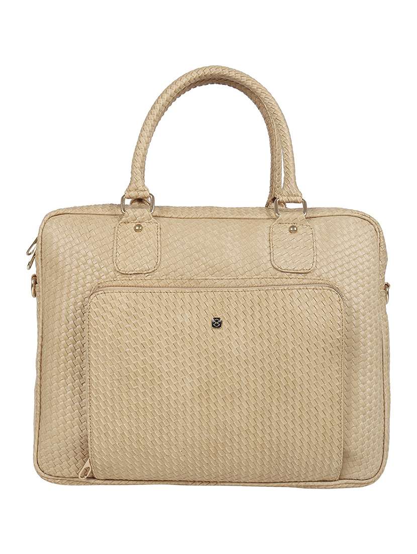 beige leatherette (pu) regular laptop bag