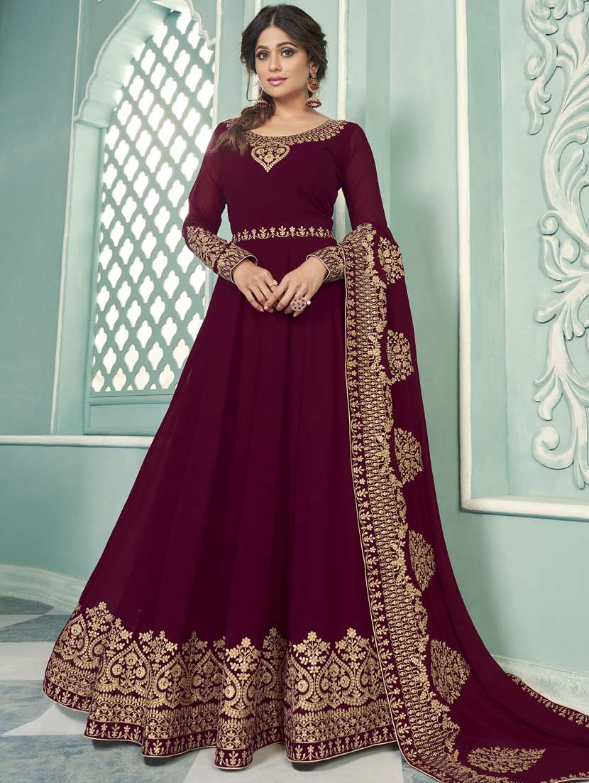 embroidered semi-stitched suit