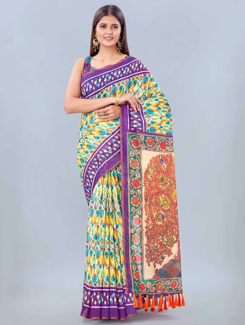women's ikat multi colored saree with blouse