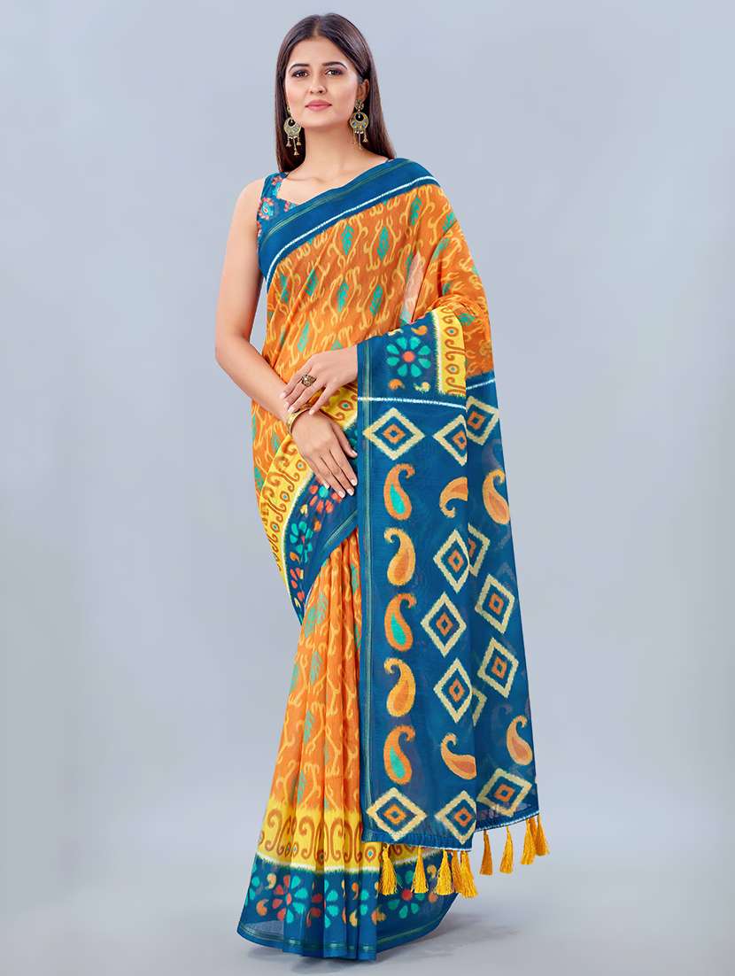 printed woven saree with blouse