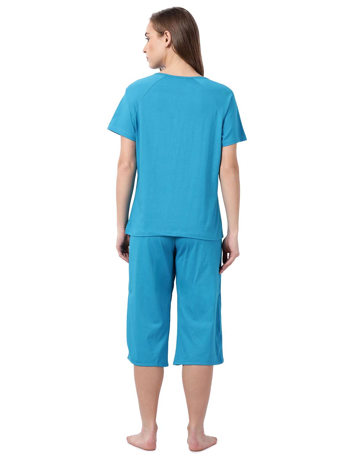 blue solid printed nightwear capri set - 17927891 - Standard Image - 2