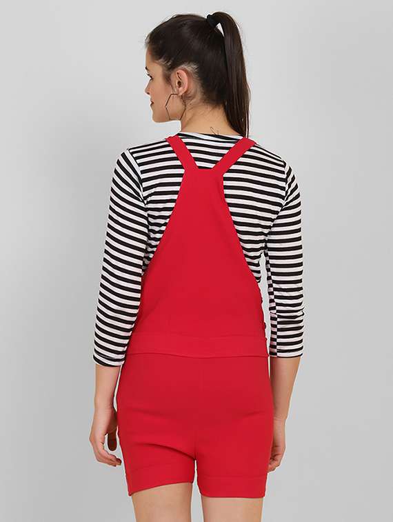 beige solid dungaree with striped tee  - 17928126 -  Standard Image - 2