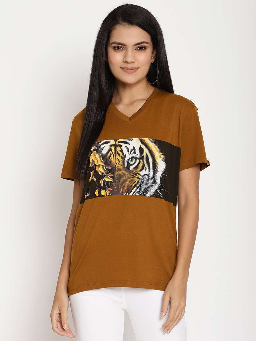 women's chest print round neck t-shirt