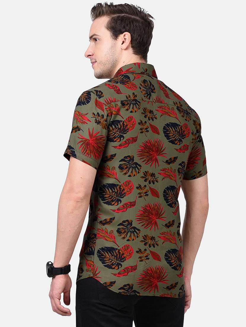 olive green printed casual shirt - 17928779 - Standard Image - 2