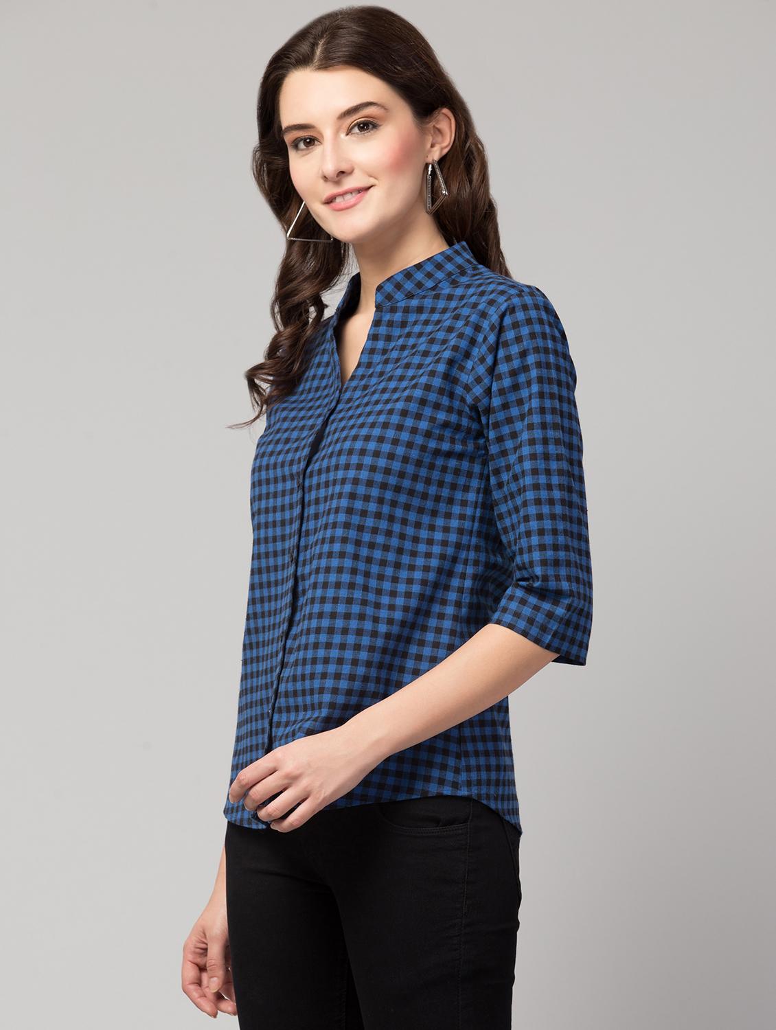 mandarin neck checkered tunic - 17928806 - Standard Image - 2