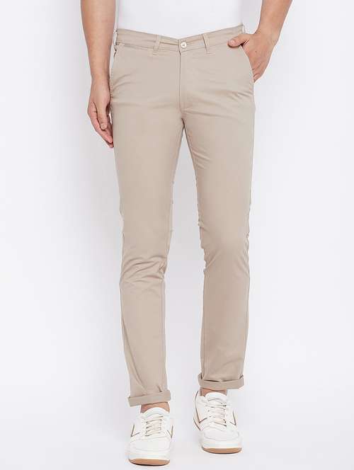 beige solid chinos - 17930080 -  Standard Image - 0