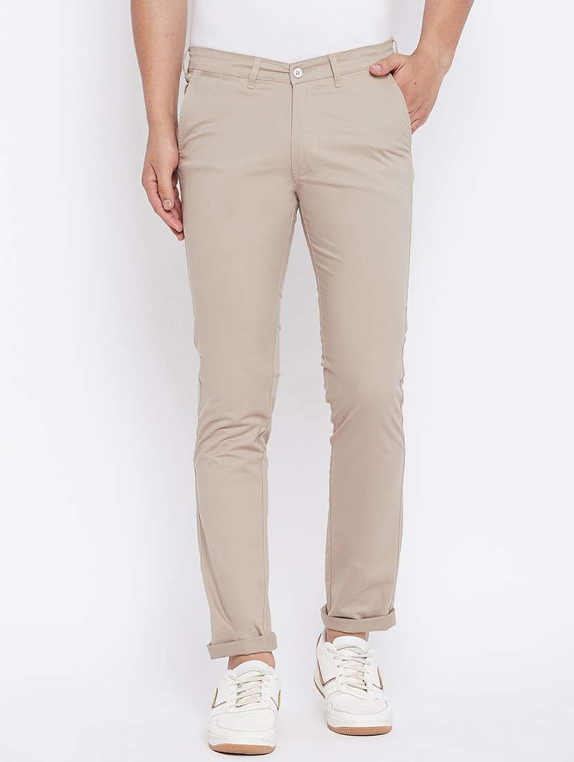 beige solid chinos