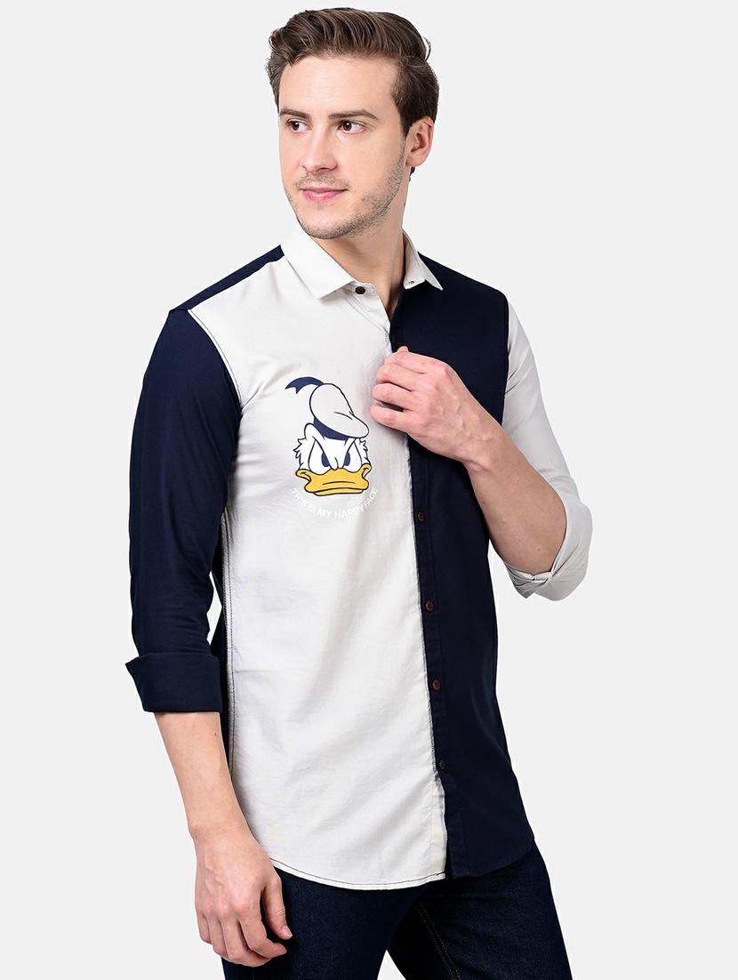 navy blue color block casual shirt - 17930538 - Standard Image - 2