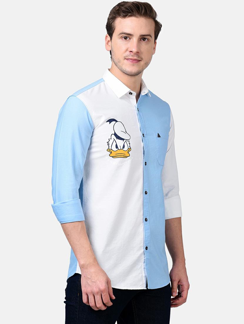 light blue color block casual shirt - 17930539 - Standard Image - 2