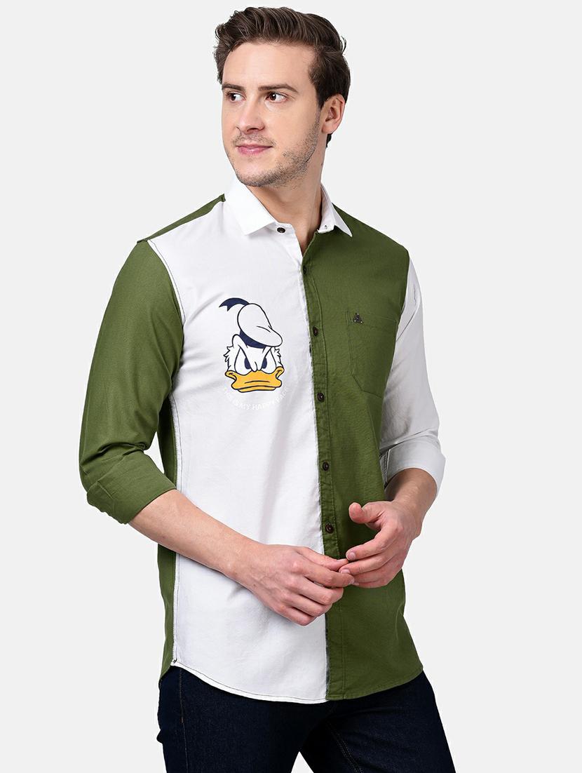 olive green color block casual shirt - 17930542 - Standard Image - 2