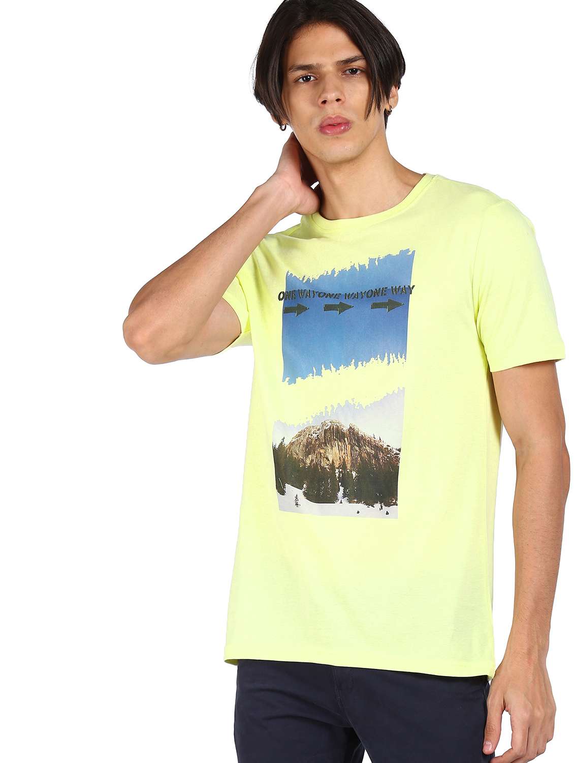yellow printed t-shirt