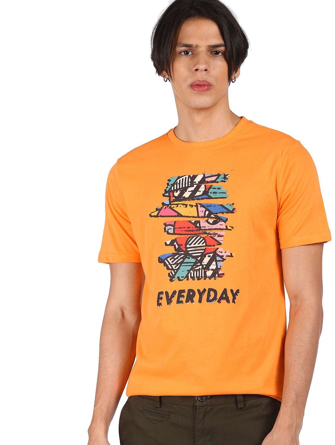 orange printed t-shirt