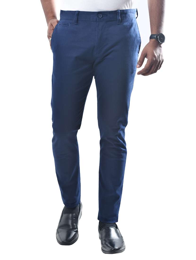 navy blue solid flat front formal trouser