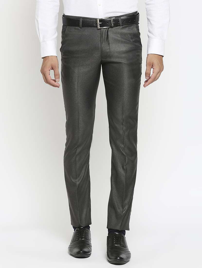 grey textured flat front formal trouser