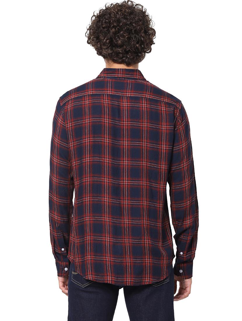 navy blue checkered casual shirt - 17934018 - Standard Image - 2