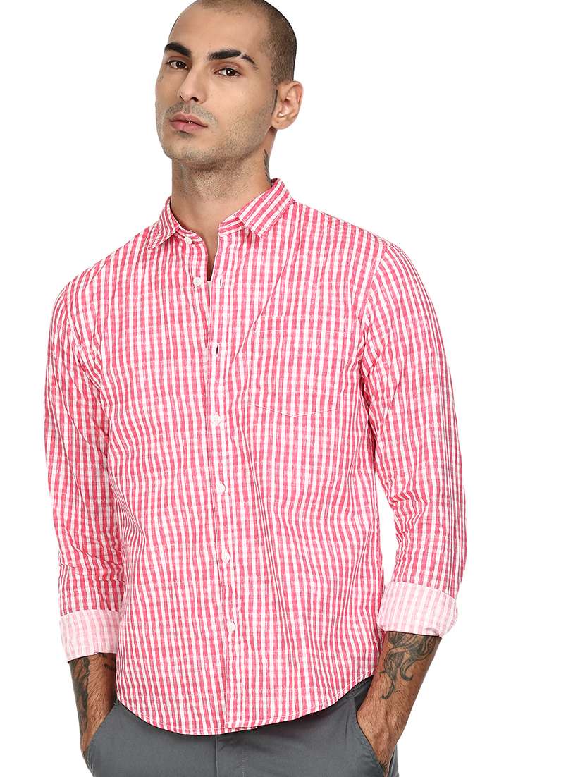 pink checkered casual shirt