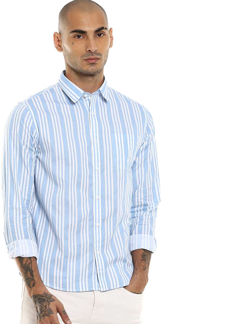 blue striped casual shirt
