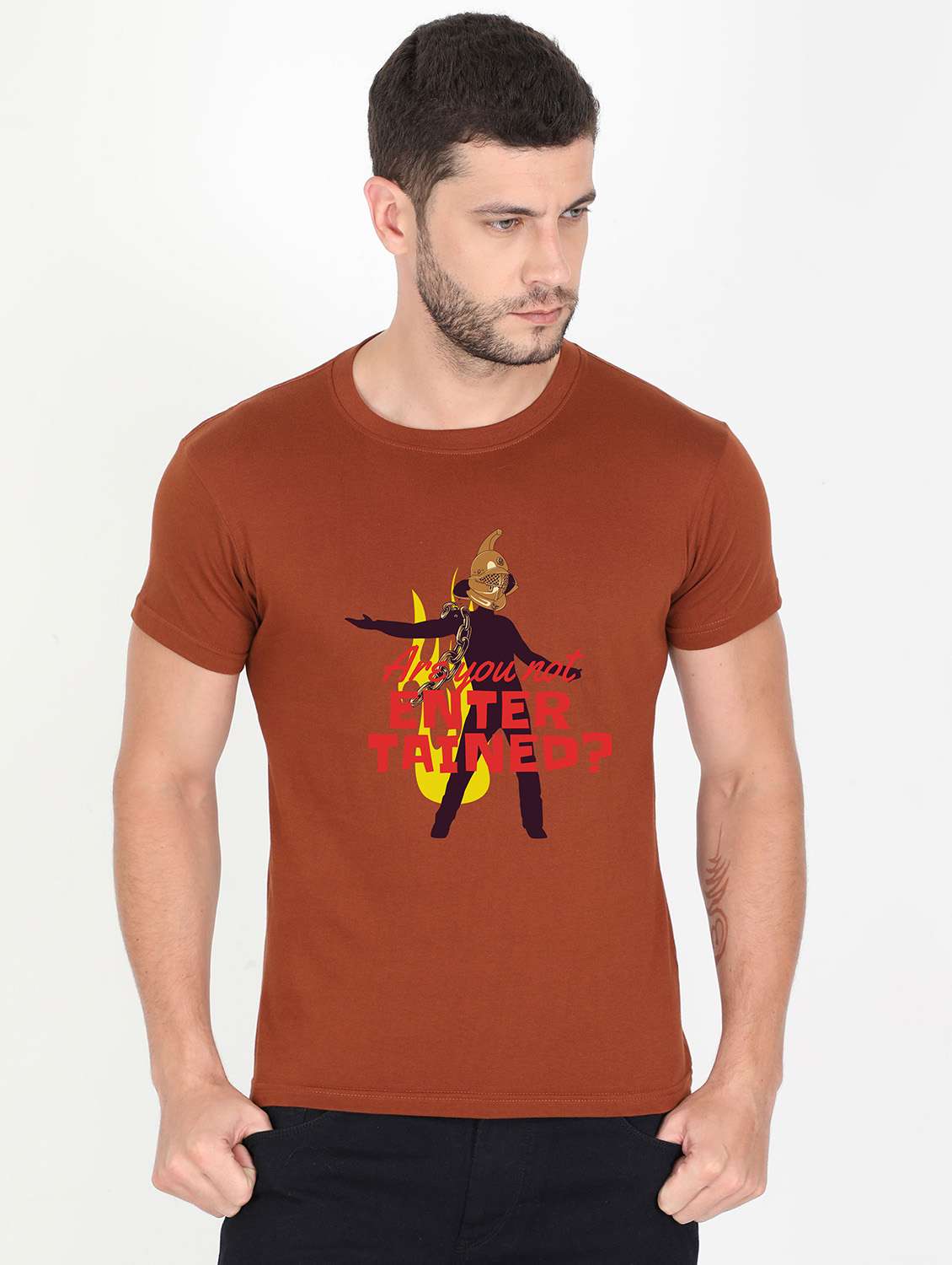 brown printed t-shirt