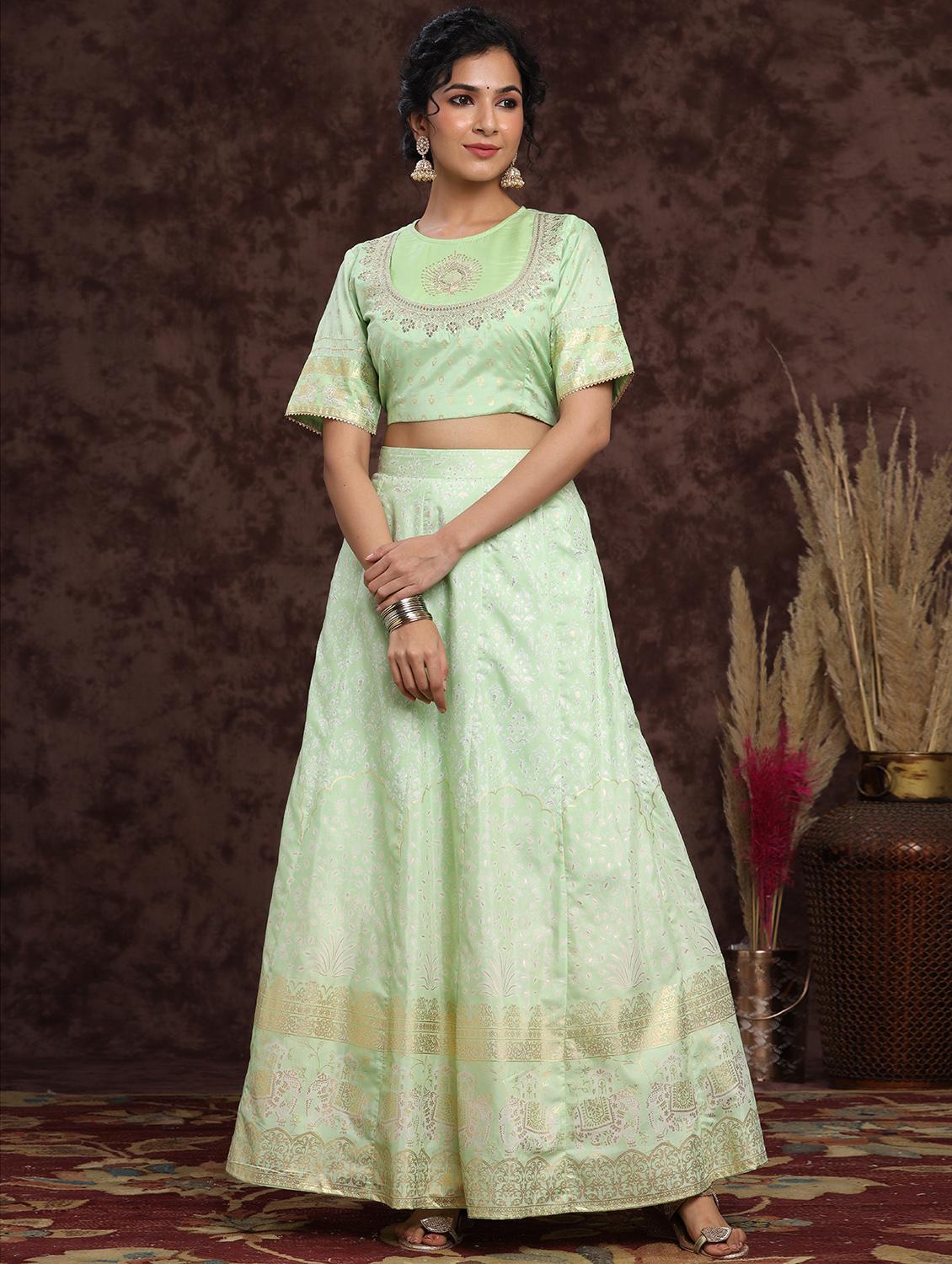 green flared lehenga - 17948027 - Zoom Image - 0