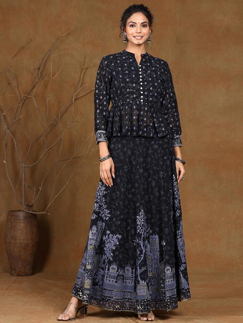 black georgette flared lehenga - 17948030 - Standard Image - 0