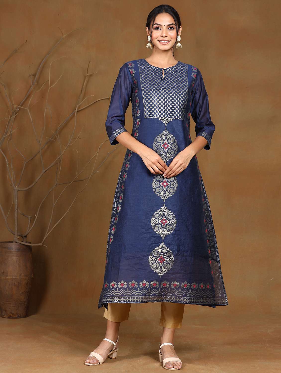 foil print chanderi a-line kurta