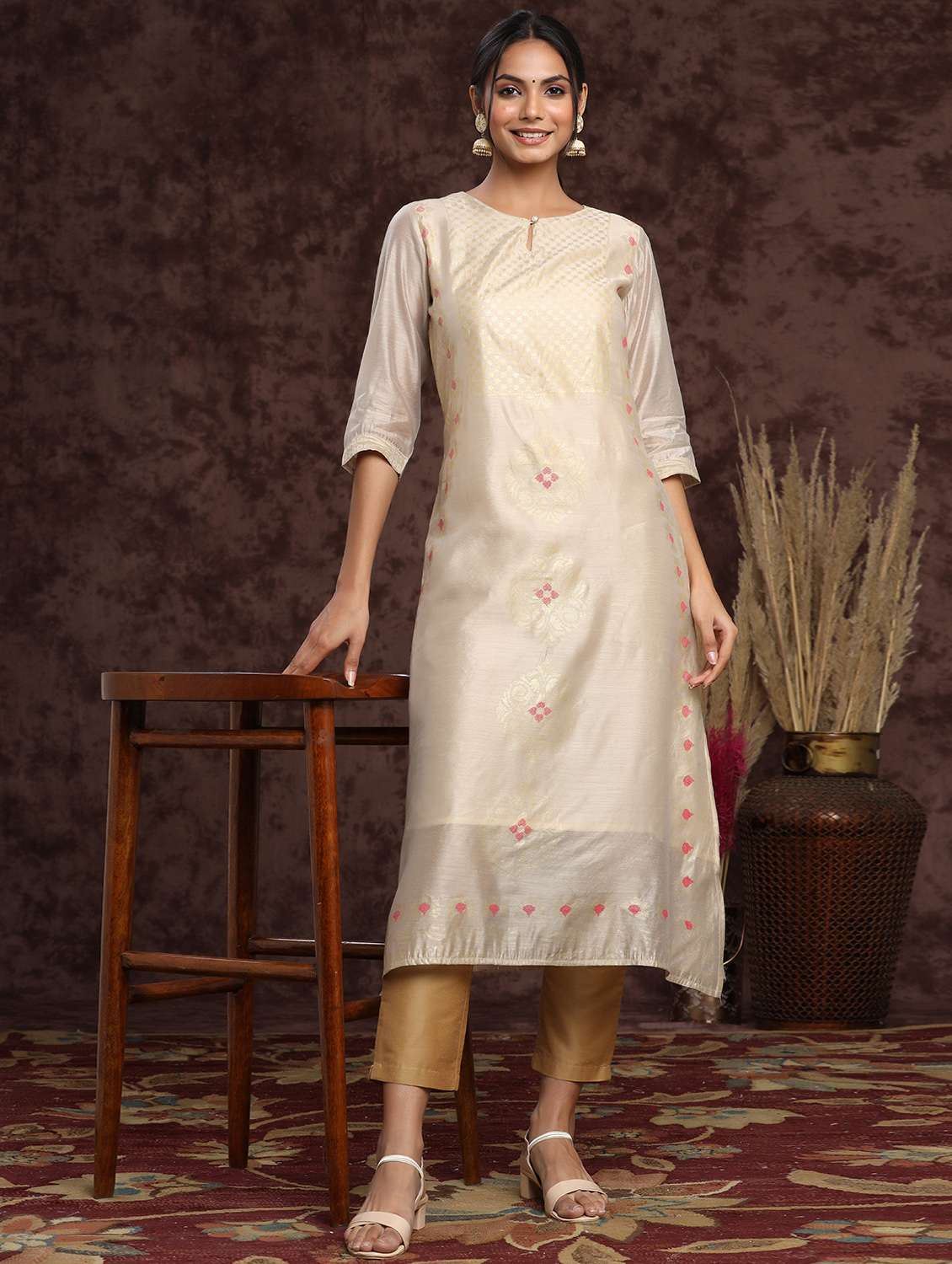 off-white chanderi a-line kurta