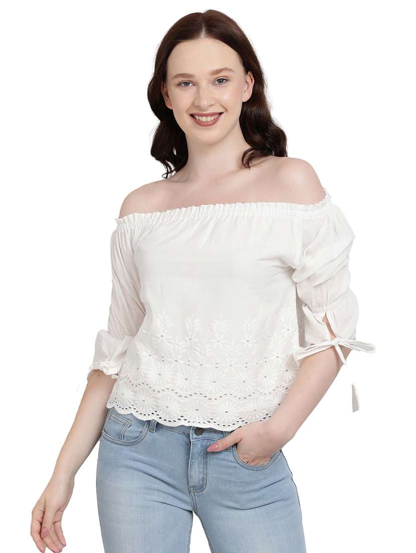 off shoulder schiffli top