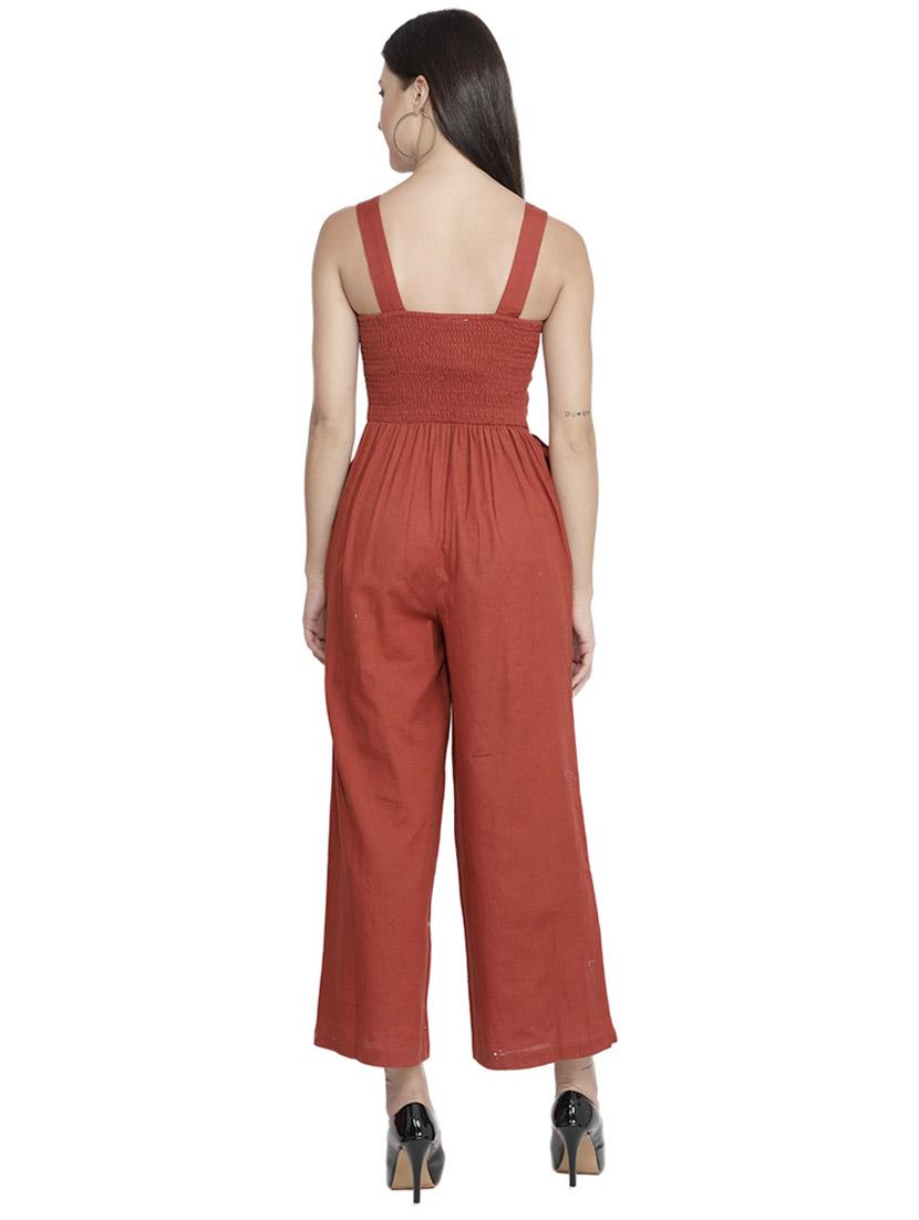 square neck solid full leg jumpsuit - 17948243 - Standard Image - 2