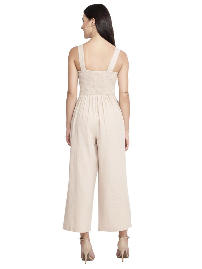 square neck solid full leg jumpsuit - 17948245 - Standard Image - 2