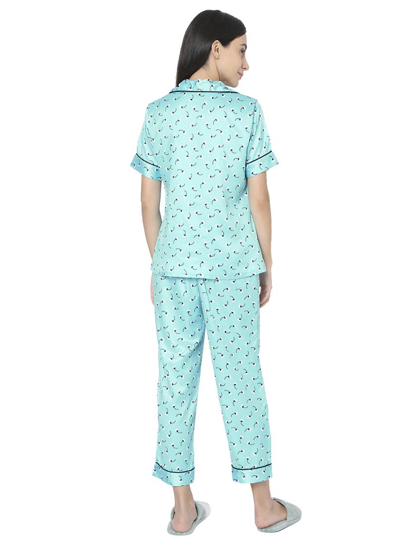 shirt collar printed nightwear pajama set - 17948276 - Standard Image - 2