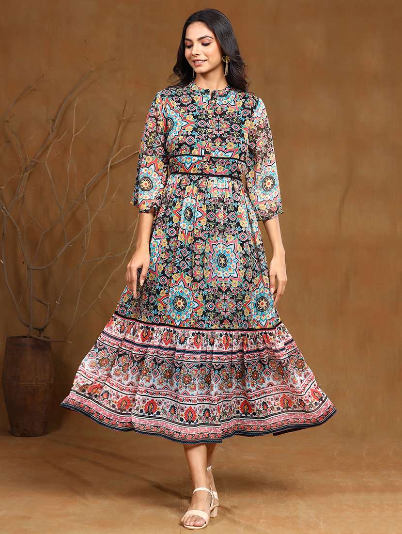 floral print tiered ethnic dress