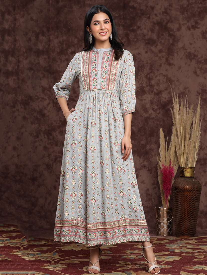 printed flared ethnic dress