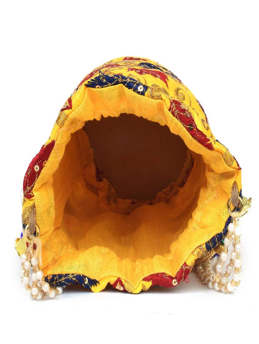 yellow cotton polyester blend ethnic potli - 17949949 -  Standard Image - 2