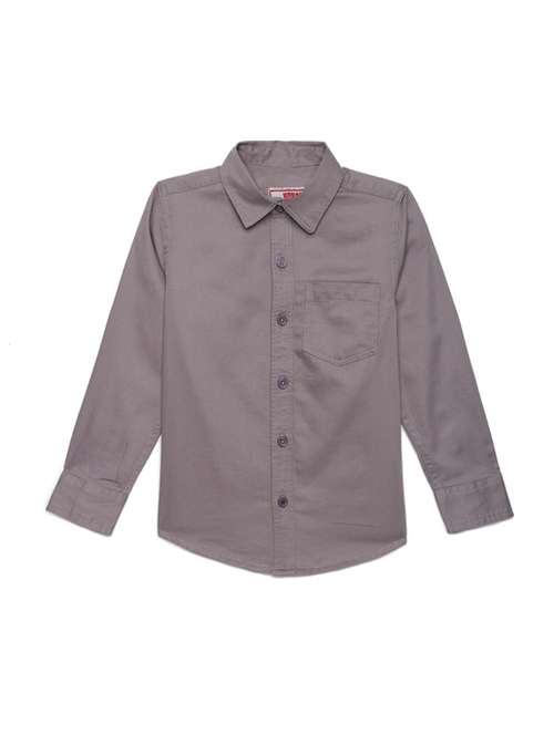 solid grey melange cotton casual shirt - 17951020 - Standard Image - 0