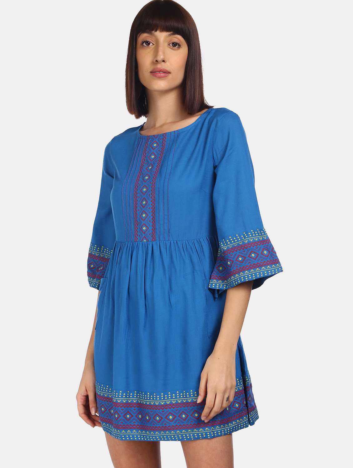 bell sleeved printed a-line  dress