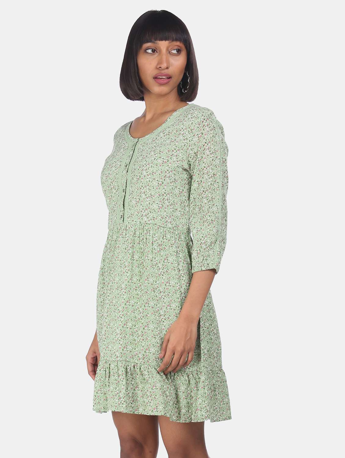 round neck floral a-line dress