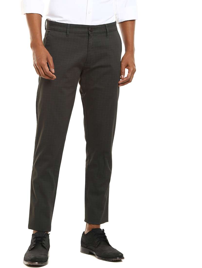 grey checkered flat front casual trouser 
