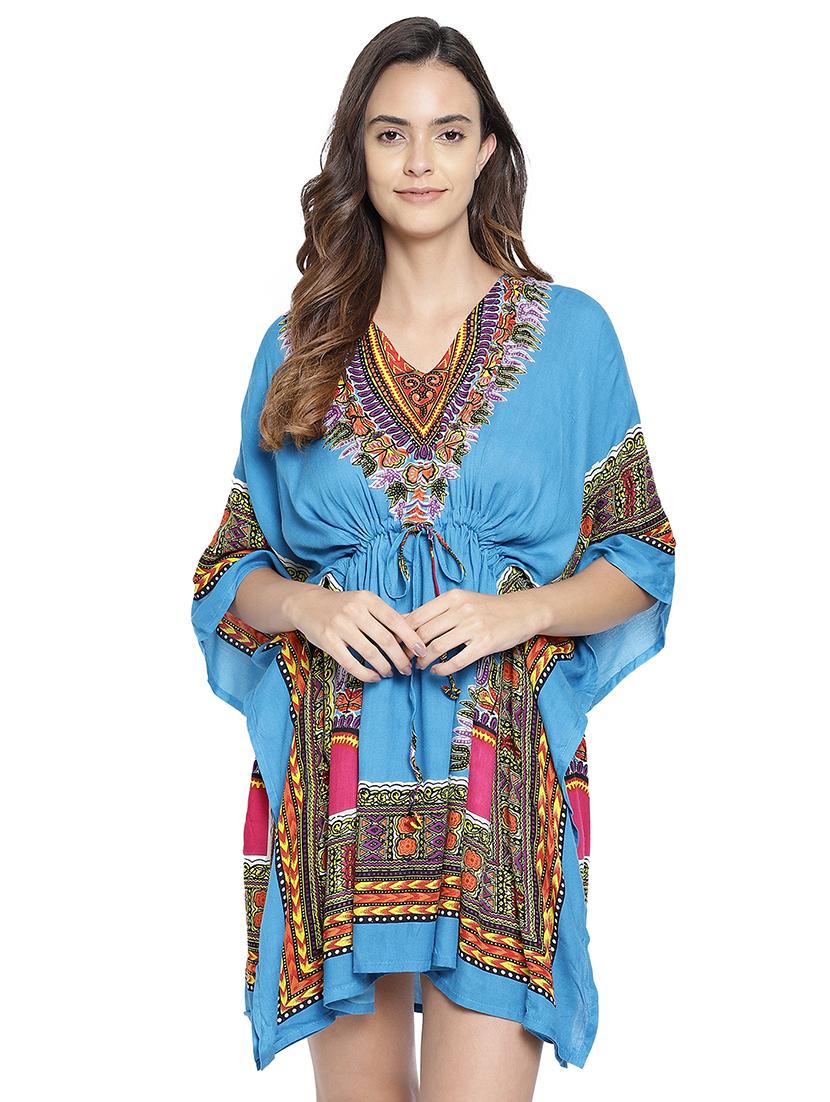 v-neck printed kaftan dress