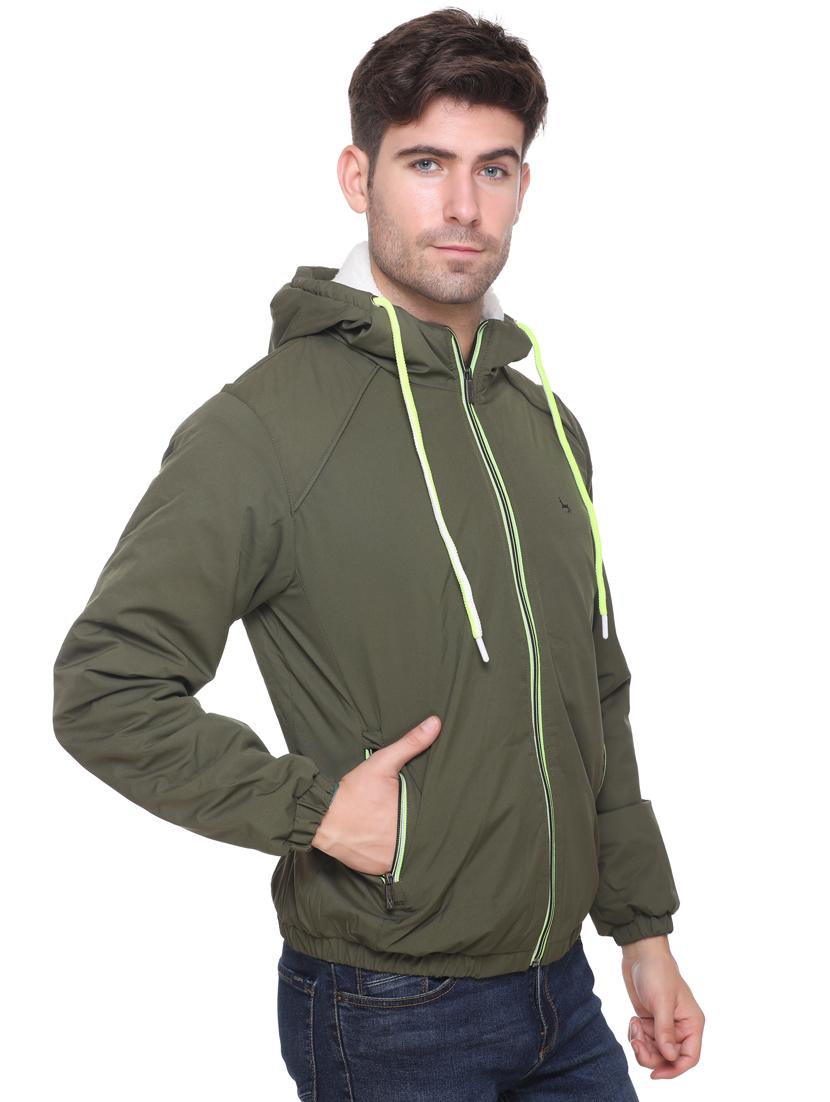 olive green solid hooded jacket - 17952122 - Standard Image - 2