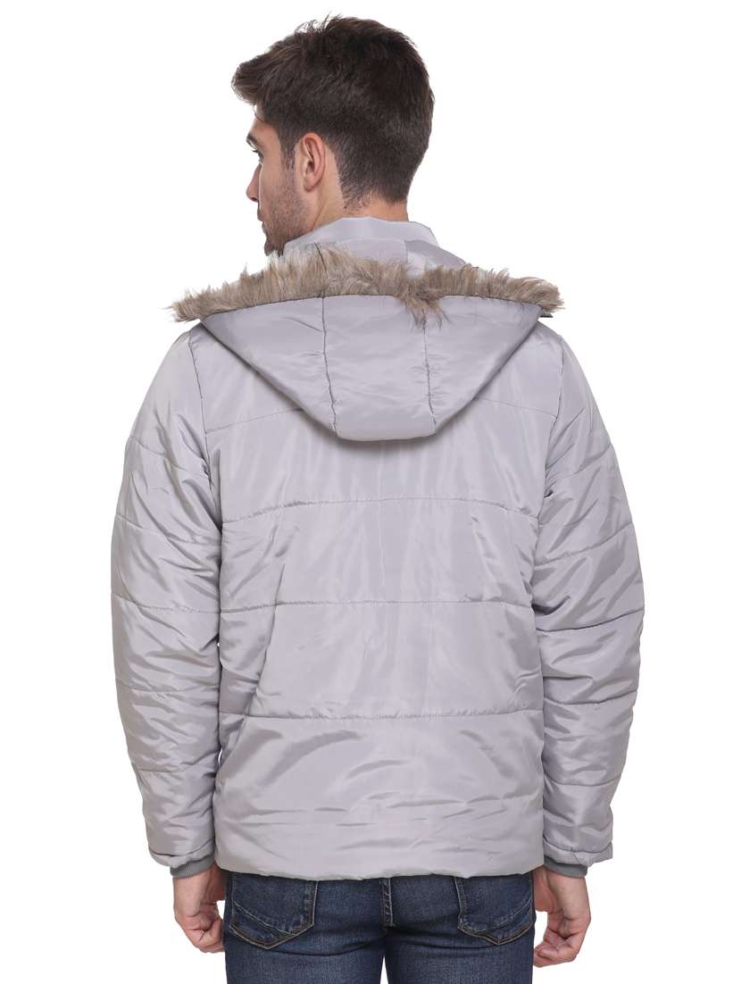 grey solid hooded jacket - 17952127 - Standard Image - 2