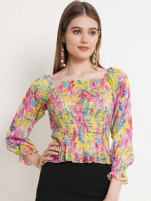 women floral printed smocked detailed top - 17952964 - Standard Image - 0