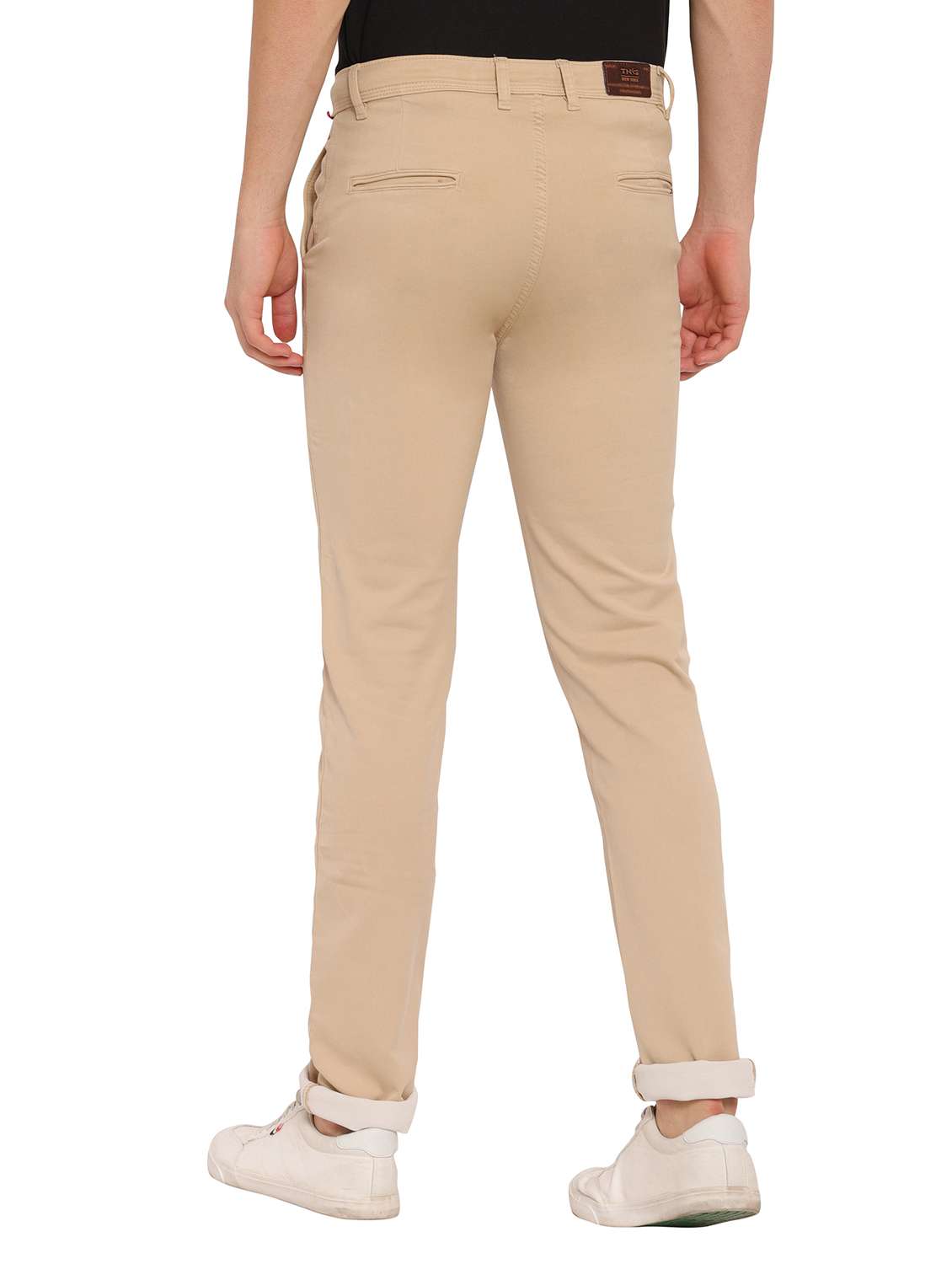 beige cotton flat front casual trousers - 17954304 - Standard Image - 2