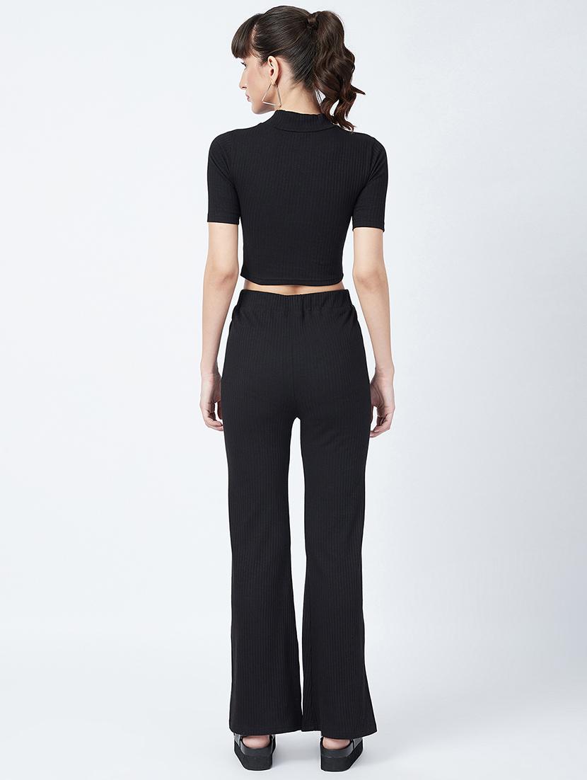 mock neck solid crop top and trouser set - 17956055 - Standard Image - 2