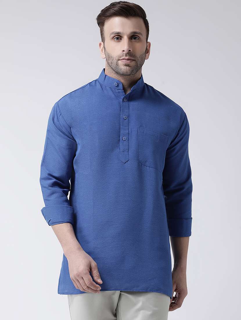 blue solid short kurta